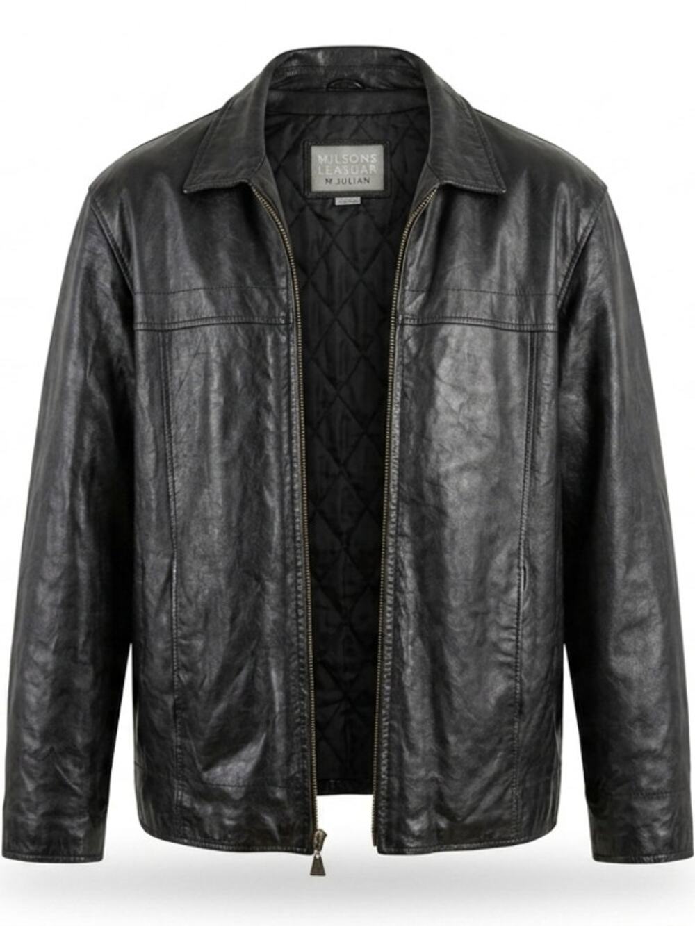 Vintage. 100% Leather M.Julian Black Zip Front Jacket Men See Measurements